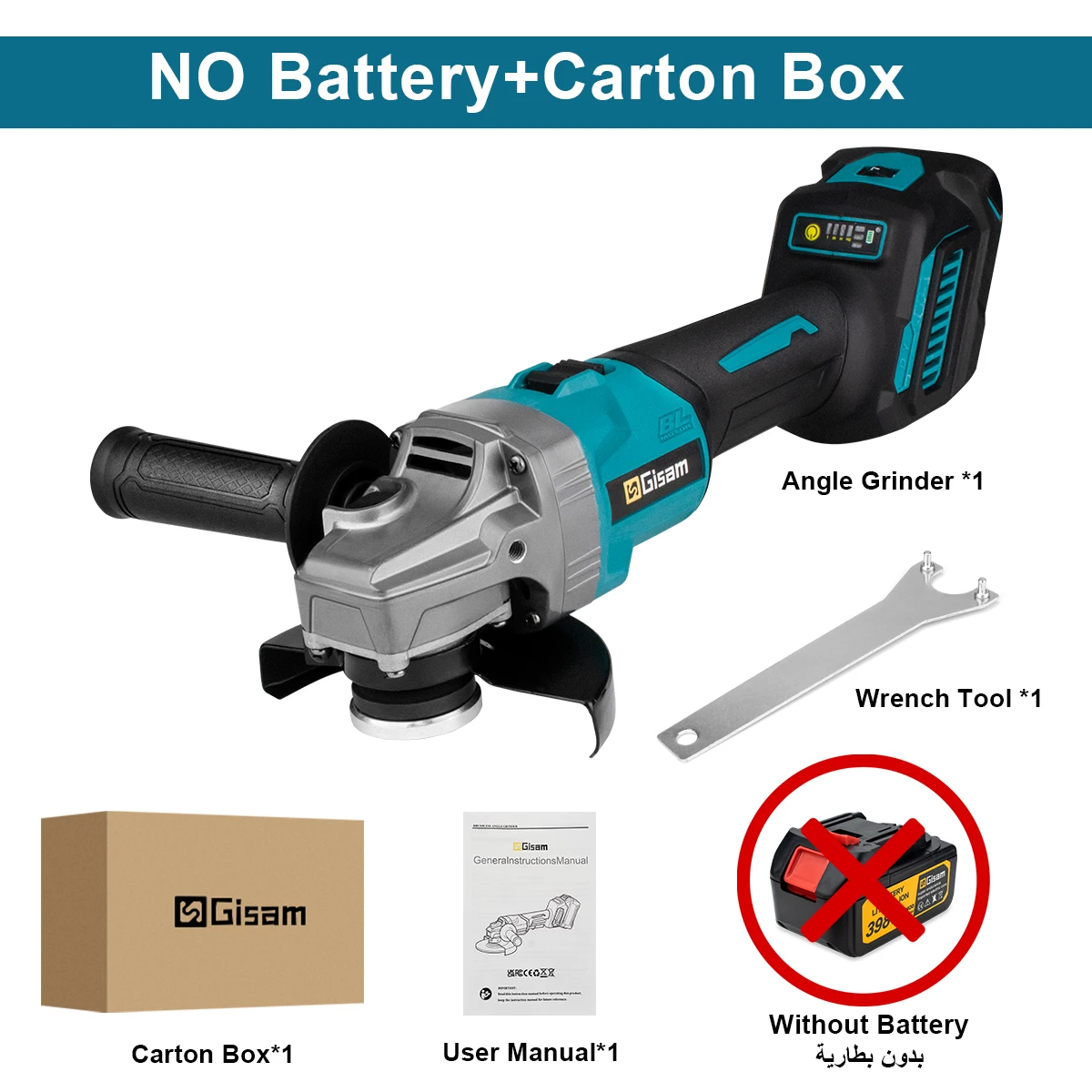 Gisam 125 mm M14 Bürstenloser Winkelschleifer, 7 Gänge, kabellose Schleifmaschine, Schneid- und Holzbearbeitungs-Elektrowerkzeuge für Makita 18 V Akku