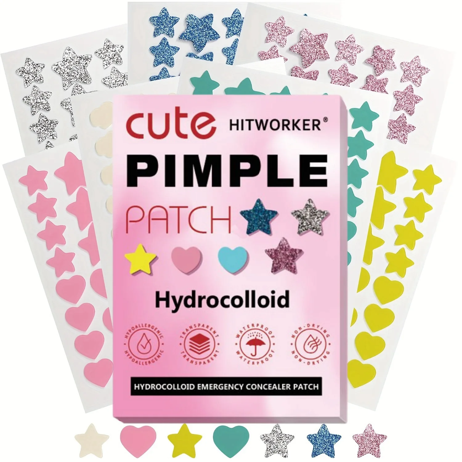 

260 Patches / Pack Colorful Cute Star&Heart Shape Hydrocolloid Acne Pimple Patch For Covering Zits and Blemishes Concealer Patch