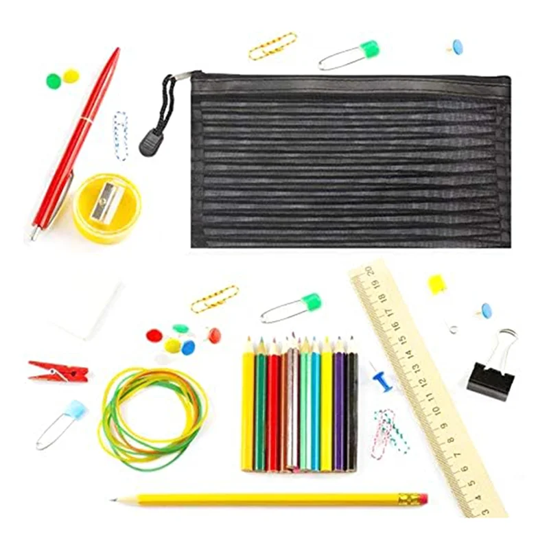 GO-40Pack 10 ألوان بسحاب شبكي، حقيبة أقلام رصاص ملونة متعددة الأغراض حقائب سفر للوازم المكتبية والسفر