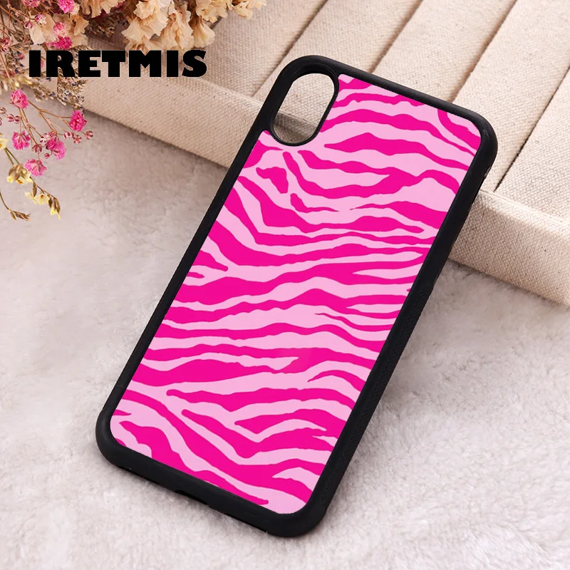 Iretmis 5 5S SE 2020 phone cover cases for iphone 6 6S 7 8 Plus X Xs Max XR 11 12 13 MINI 14 Pro Silicone LITE PINK ZEBRA SKIN