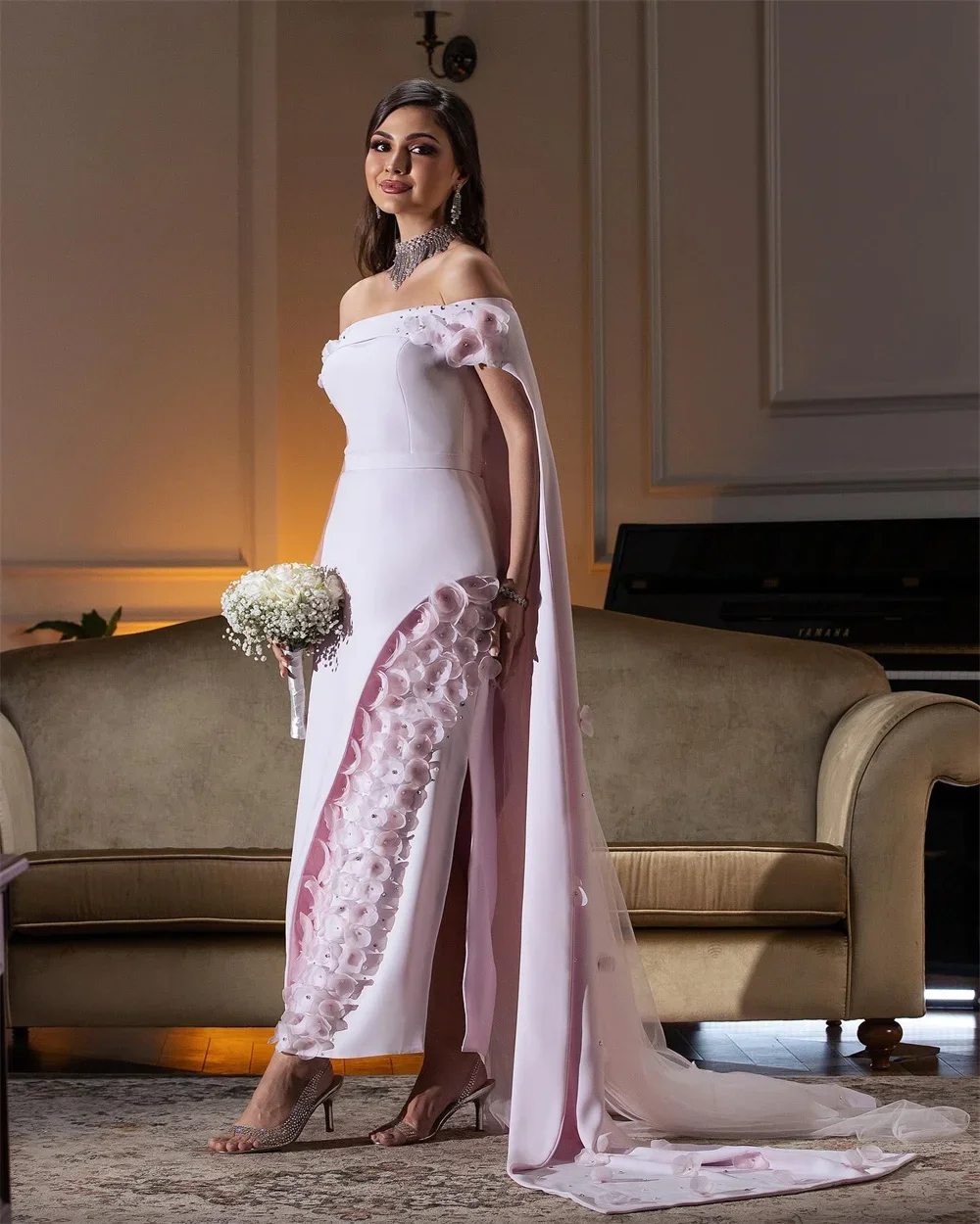 Customized Evening Dress Prom Dearin Off-the-shoulder Column Ankle Length Skirts Vertically Bespoke Occasion Dresses Saudi Arabi