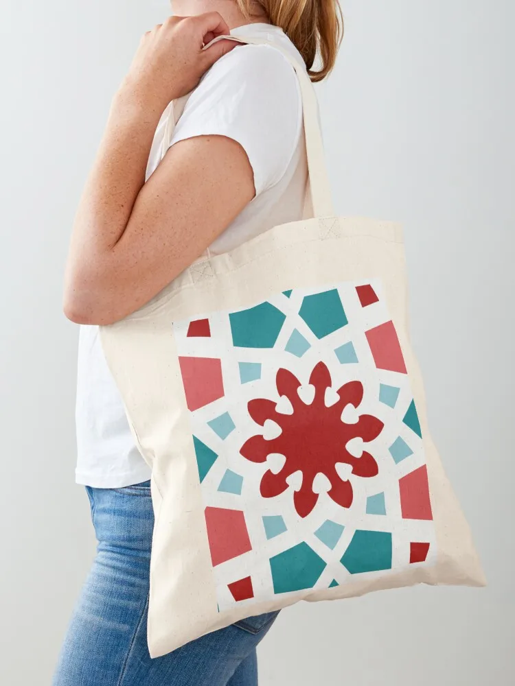 Sage, cranberry, teal and coral geometric Arabic pattern inspired by the Grand Mosque at KAUST Tote Bag