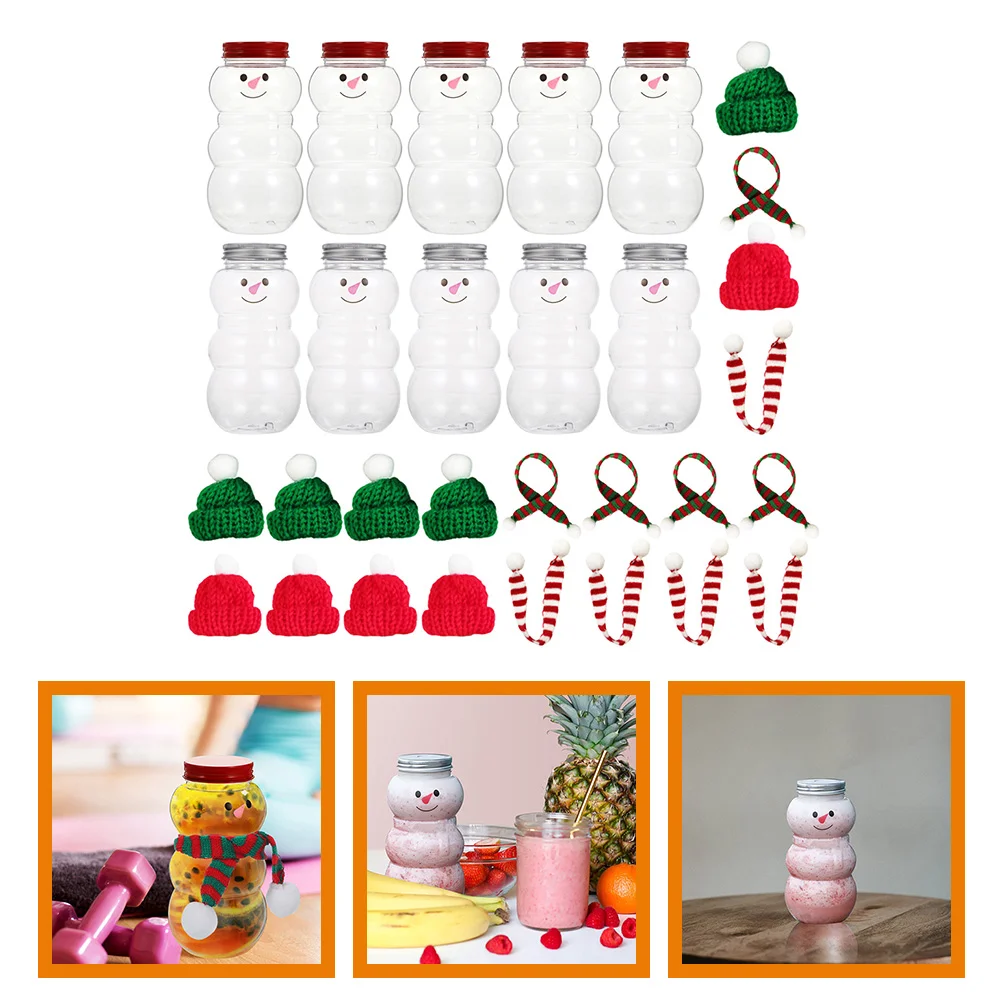 

Christmas Snowman Beverage Bottles Empty Juice Bottles With Hats And Scarves Snowman Beverage Bottles Jars