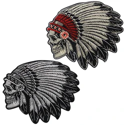 Feathered Indian Head Death Skull Embroidered Iron on Patch Embroidery Native Ethnic Retro Skeleton Applique Badge Accessories