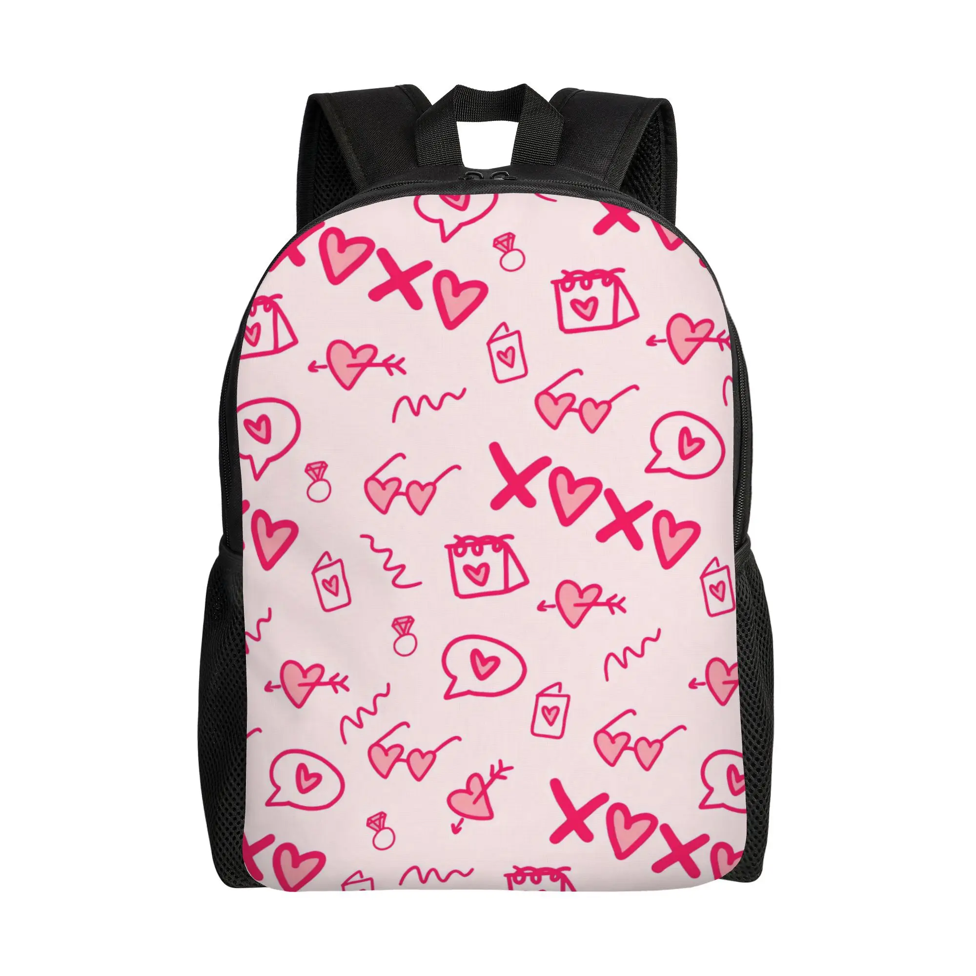 Women's Cute Pink Backpack with Heart Bubbles Design Pastel Pink School Backpack with Black Zipper Closure, Single Layer