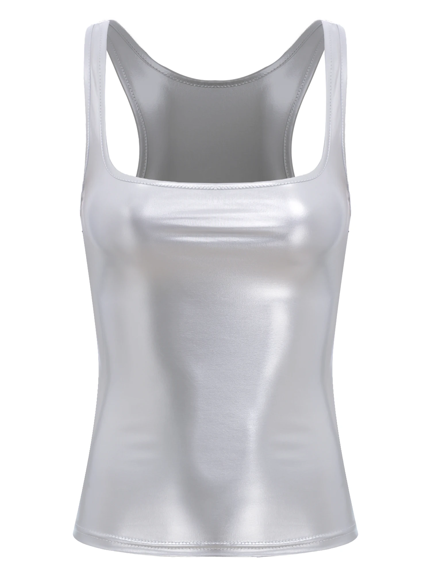 Camisola metálica brillante para mujer, camiseta sin mangas, chaleco, camisetas sin mangas ajustadas, camisetas sin mangas, moda urbana, fiesta, Club, uso diario