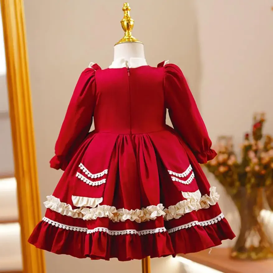 Nieuwe kinderen Lolita avondjurk boog ontwerp verjaardag doopfeest Pasen Eid rode jurken A2052