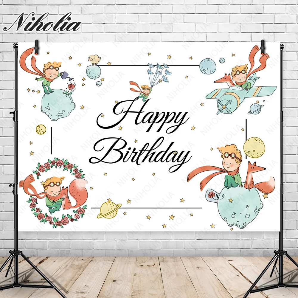 Niholia Little Prince Photo Backdrop For Kids Happy Birthday Party Space Photography Background Custom Decor Banner Props