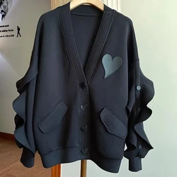Plus Size 6XL 150kg Spring Jacket Women Oversized Coat V Neck Solid Color Hearted Women Loose Jackets Femme Sweet Outwear