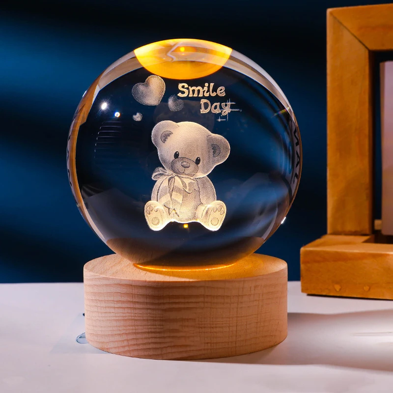Valentine\'s Day Decorative Lamp Crystal Ball Glowing LED Night Light Bedroom Decor Galaxy Moon Night Lamp Gift for Kids Couple
