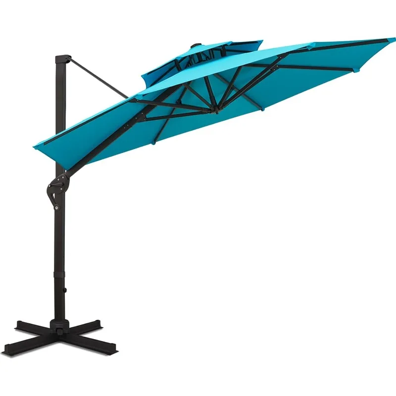 

11FT Double Top Cantilever Patio Umbrella Deluxe Offset Umbrella 360° Rotation & Integrated Tilting System Heavy Duty Outdoor