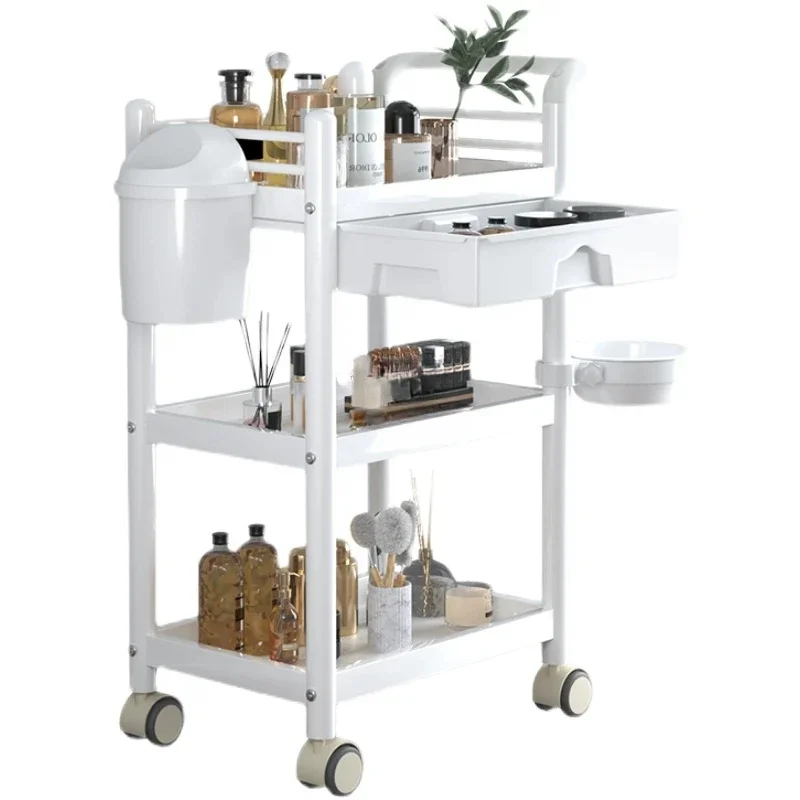 

-Simple Wrought Iron Salon Trolleys Multi-layer Rack Creative Household Trolley With Wheels Modern Salon Furniture Beauty Salon