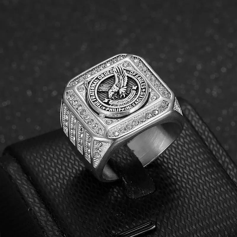 Stainless Steel vacuum Gold plated diamond-encrusted Eagle Majestic men's ring