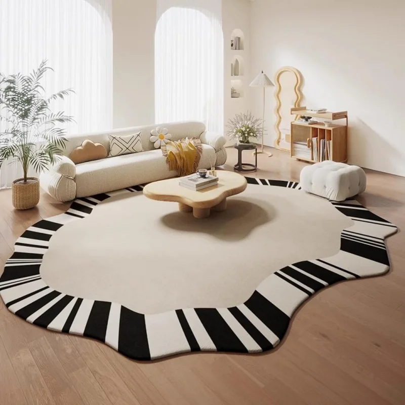 VIKAMA Abstract Curved Border Color Block Rug Non Slip Stain Resistant Large Floor Mat Living Room Dining Balcony Decor