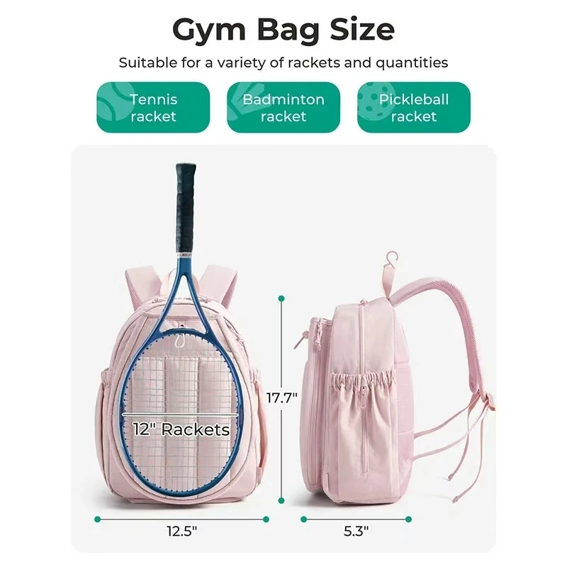 20L Large Capacity Tennis Backpack Racket Bag With Shoe Compartment Water Bottle Pocket For Women Badminton Pickleball Racket Ho