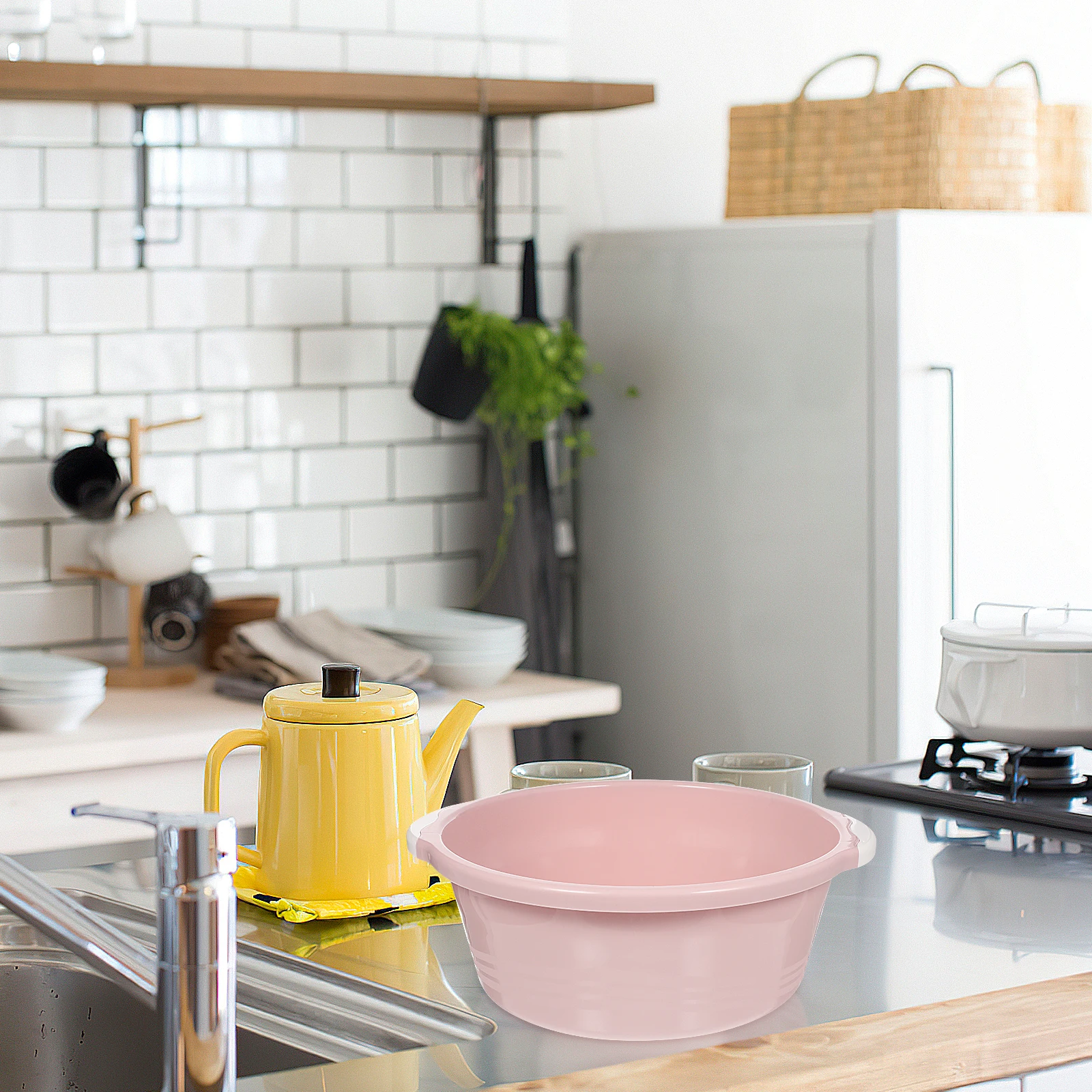 

2pcs Plastic Wash Basin For Home Bathroom Foot Basin Household Use Durable Lightweight Anti-Slip Kitchen Bathroom Simple Design