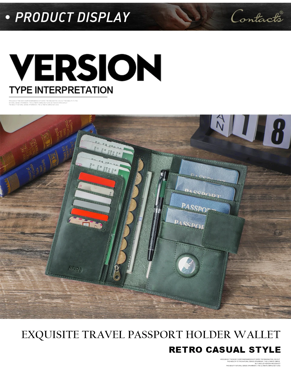 Familien-Passporttasche aus echtem Leder mit Anti-Verlust-Airtag-Etui, Reisepasshülle für Karten, Stifthalter, Reisepass, Reise-Clutch – Detail 13