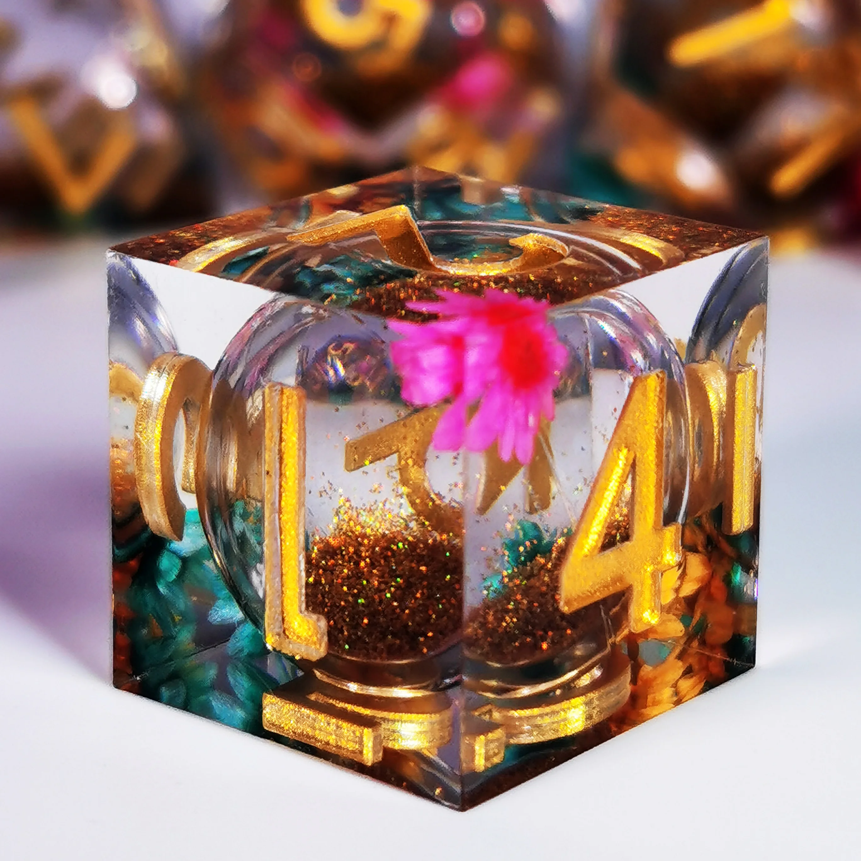 

DnD Dice Set: 7 Sharp Edge Resin Dice, Handmade Sandstorm Pattern for D&D, RPG Games - Polyhedral Dice