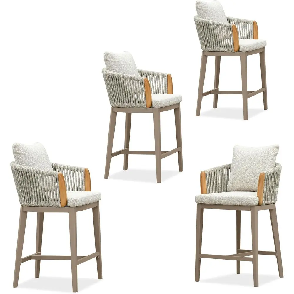 

Outdoor Counter Height Bar Stools Chair Set o 4, ern Upholstered Patio Bar Stool with Backrest and Cushion or Balcony, Indoor an