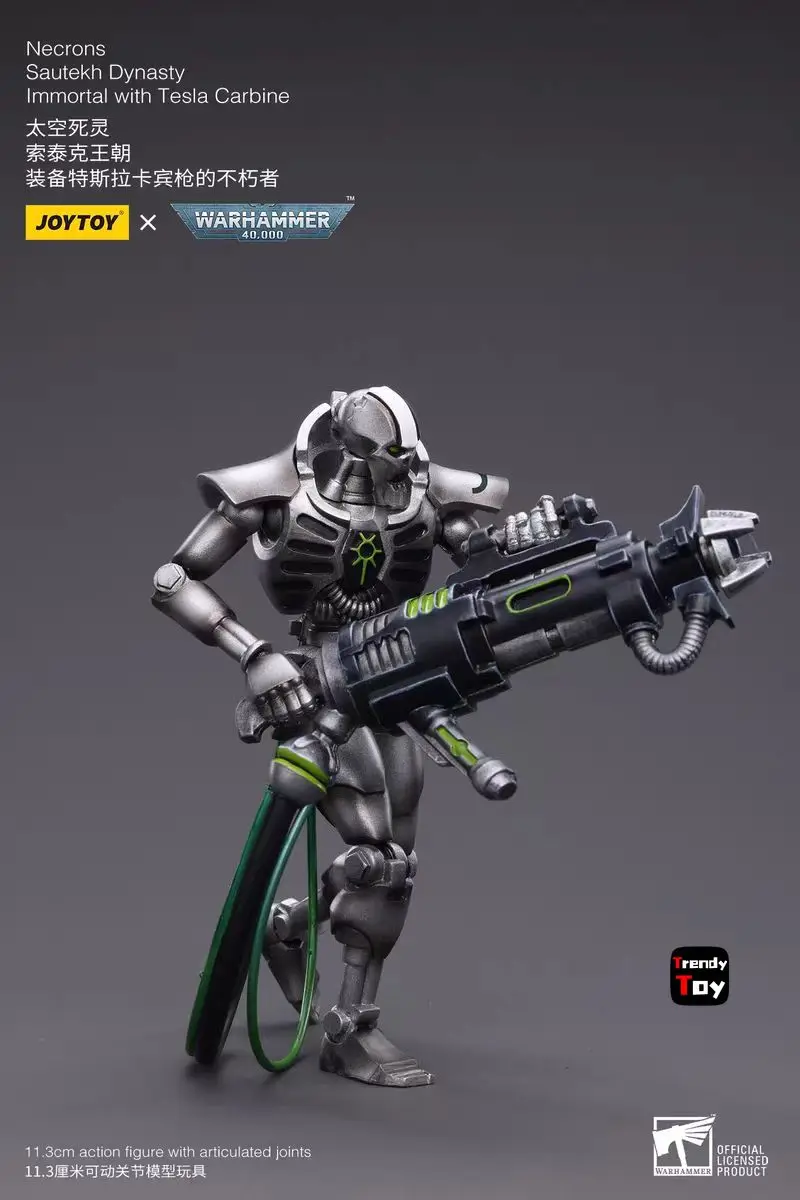 【JOYTOY】Warhammer 40K Necrons Sautekh Dynasty Lmmortal พร้อมปืน Tesla Carbine ขนาด 1/18 โมเดลฟิกเกอร์ของเล่น