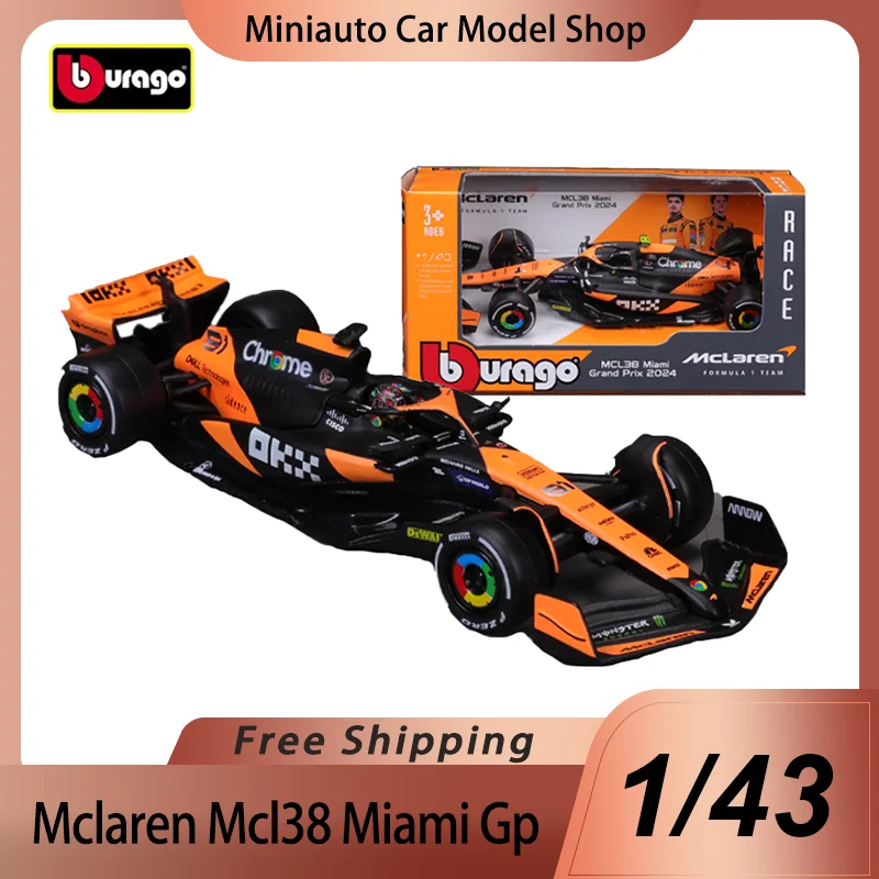 New 2024 F1 Bburago 1:43 Mclaren Mcl38 Miami Gp Monaco Gp Amg W15 F1 Alloy Miniature Diecast Model F1 Champion Mcl38 Toys Gift