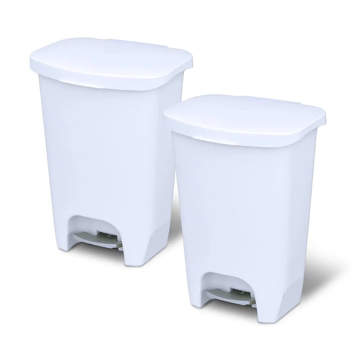 

13 Gallon Trash Can with Odor Protection, 2 Pack | Hands-Free Step Pedal Kitchen Waste Bin with Bag Rings, White
