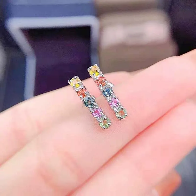 

FS Natural Fancy Colored Sapphire Earrings S925 Pure Silver Fine Fashion Charm Weddings Jewelry for Women Free Shipping MeiBaPJ