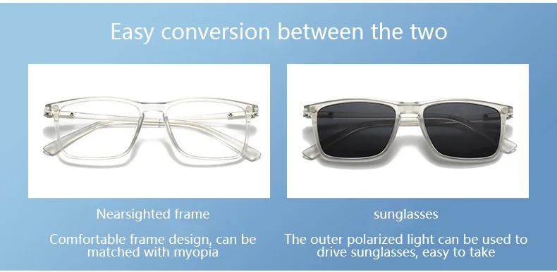 Transparente Damen-Sonnenbrille mit quadratischem Rahmen, 6-in-1-Brille mit magnetischem Clip, polarisierte Nachtsichtbrille für Herren – Detail 4