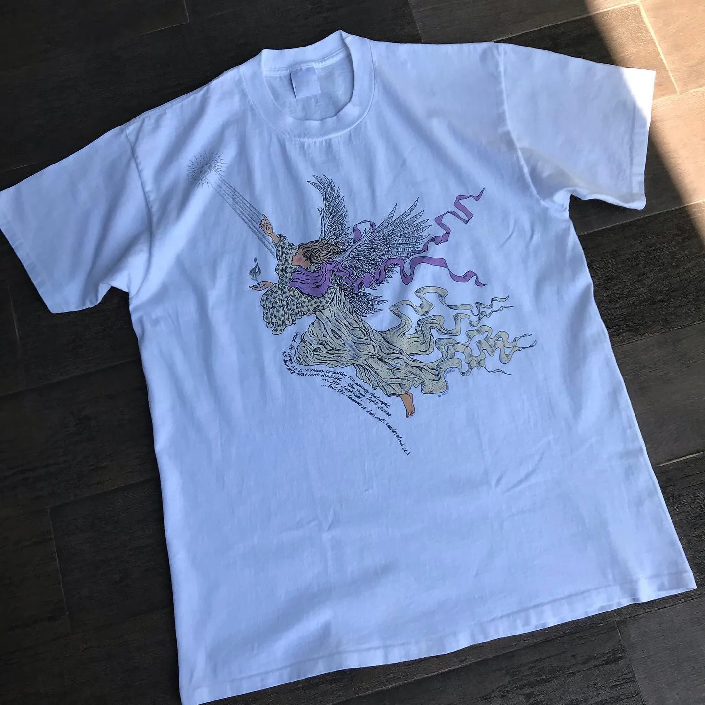 Purple Sash Patterned Dopaamine Short Sleeve T-Shirt Vintage Handwritten Style Theme Breathable Cotton Skin-Friendly Summer Top