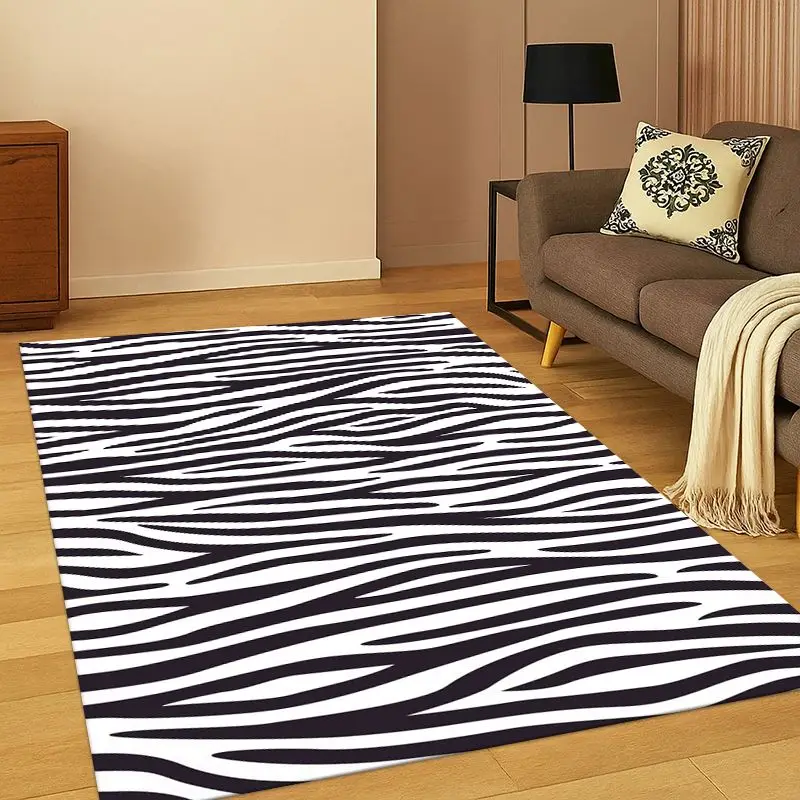 Black White Zebra Stripe Carpet Rug for Bedroom Living Room Sofa Playroom Doormat Home Decor,Kid Game Area Rug Non-slip Gift