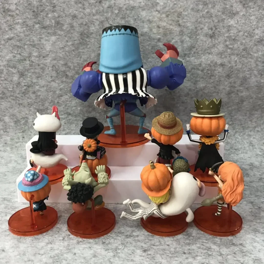 9pcs Anime One Piece Wfc Halloween Luffy Sanji Chopper Nami Pumpkin Clollectible Action Figures Toys Children'S Christmas Gifts