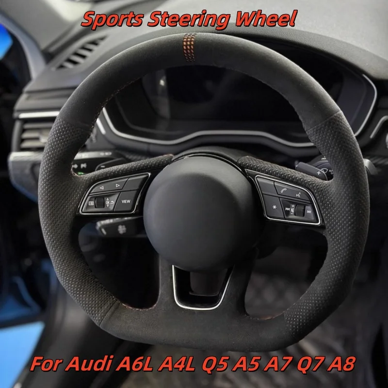 

Car Steering Wheel Custom Made Leather For Audi A6L A4L Q5 A5 A7 Q7 A8 Flat Bottomed Steering Wheel Car Interior Accessories ﻿