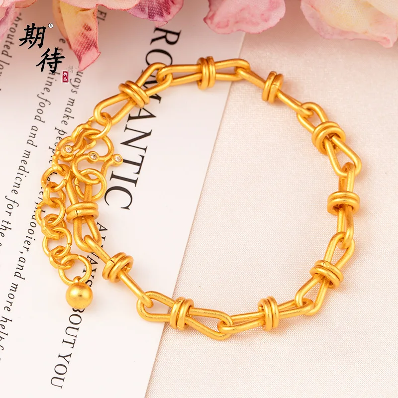 

Роскошный женский браслет из чистого золота 24 карата 9999, легкий роскошный браслет с кольцом и звеньями