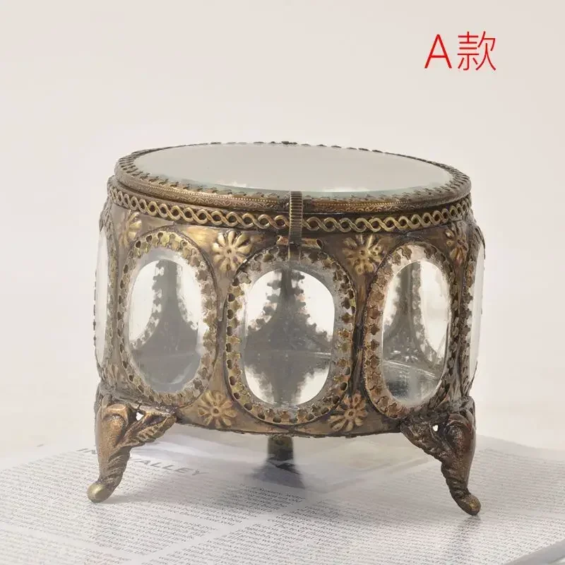 imported retro handmade brass glass European American jewelry box jewelry desktop storage box home furnishings