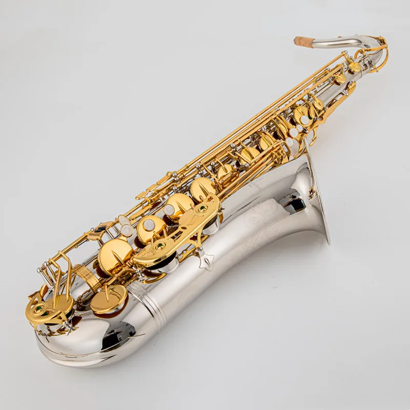 New Professional Musical Instruments T-WO37 Tenor Saxophone Bb Tone Nickel Plated Tube Gold Key Sax With Case Mouthpiece Gloves