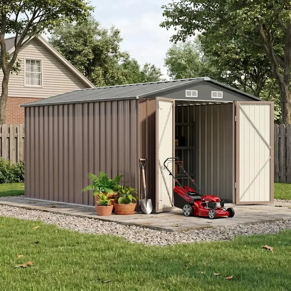

8x12 T Outdoor Storage Shed, Metal Tool Shed with Lockable Door&Slooping Roo, Outside Large Utility Storage or Garden Backyard P