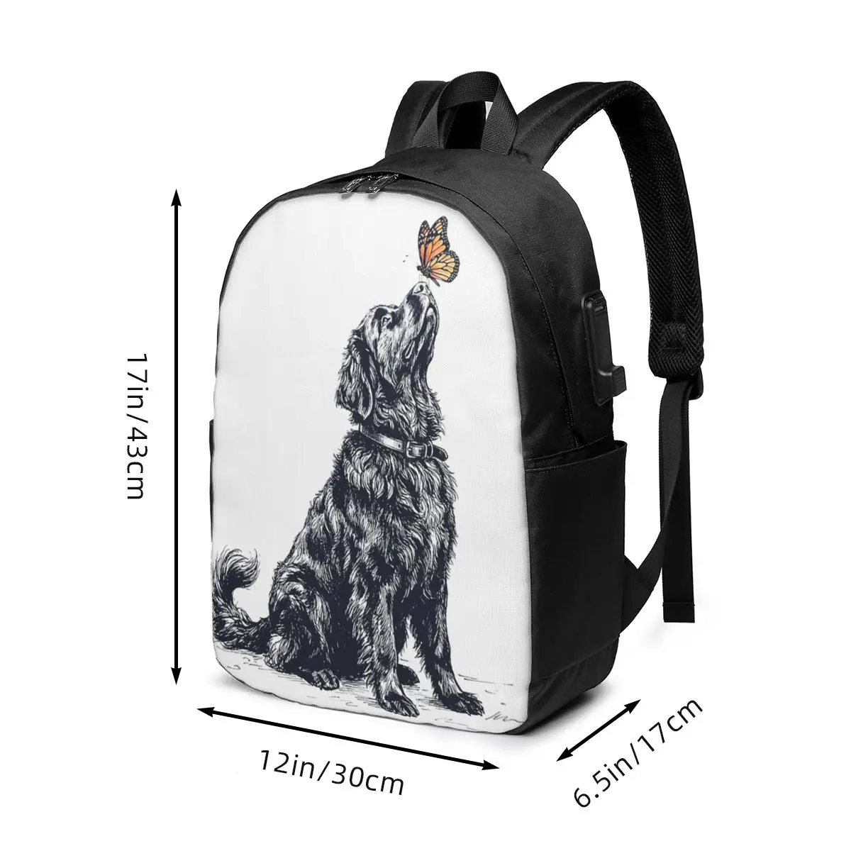 Black White Retriever With Butterfly Backpack Travel Notebook Bag Computer College Student School Bag Laptop Shoulder Bags