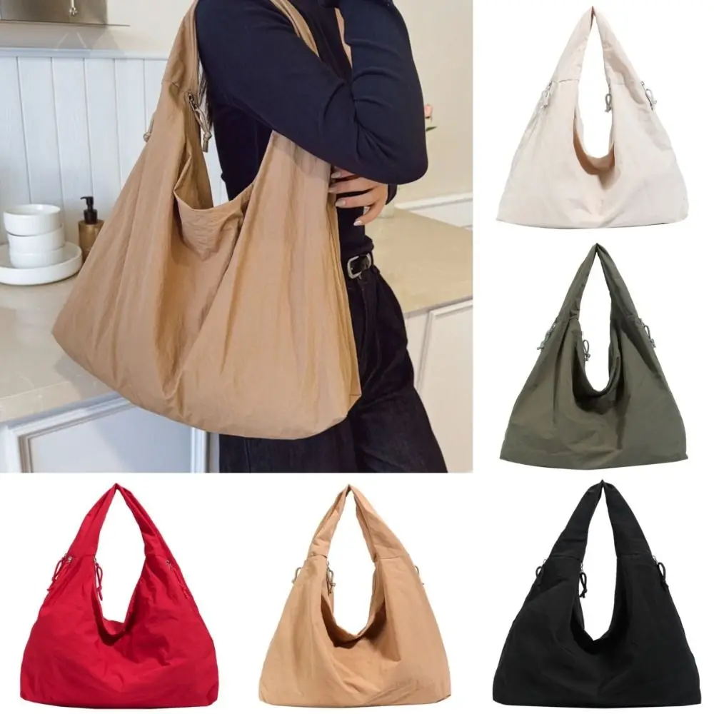 Nylon Shoulder Tote Bag Solid Color Large Capacity Multi Pocket Handbag Zipper Closure Waterproof Underarm Bag for Women Girls