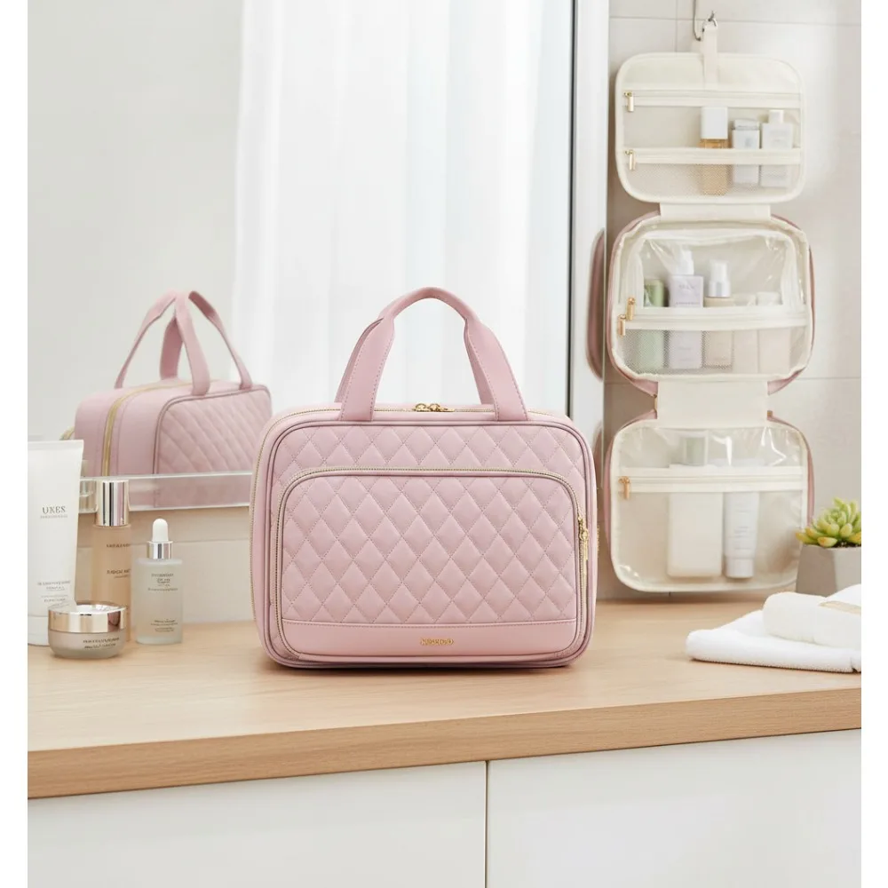 Women's Hanging Travel Toiletry Bag Cosmetic Organizer Pinkish Purple Large Capacity Water-Resistant