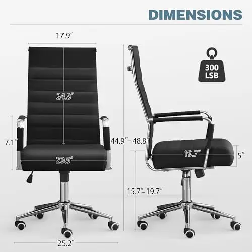 Office Desk Chair, Leather Conference Room Chairs with High Back,Wheels and Arms, Modern Ergonomic Ribbed Height