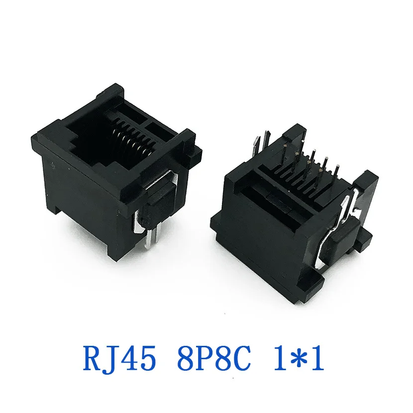 

10PCS RJ45 Connector 8P8C Vertical 180 Degree Network Socket 5225 Single Ports 1x1 With Iron Ring Foot Fixed Column H=15.8mm