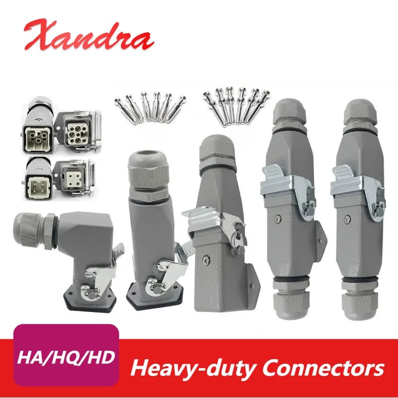 Rectangular Heavy Duty Connector 3 4 5 6 8Pin +PE HDC-HA-003 Waterproof Aviation Plug 10A HD-007 Heavy Load Male Female Socket