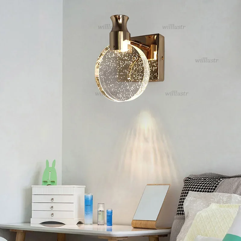

Luxury Metal Wall Light Nordic Crystal Lamp Hotel Restaurant Bar Cafe Aisle Vanity Mirror Bedside Modern Gold Silver LED Sconce