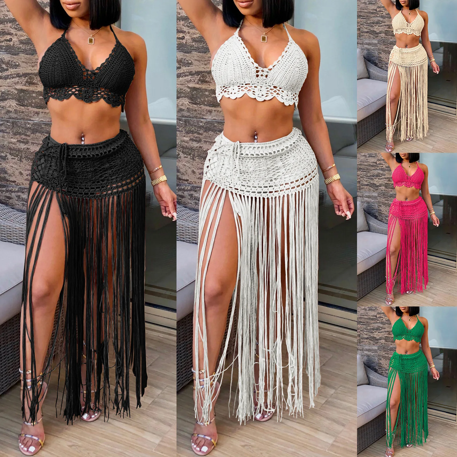 Pareo Women Beach Cover Up 2024 Bath Outlet Clothing Female Clothes Outfits Summer Bikini Hand Hook Top Extended Fringe Half