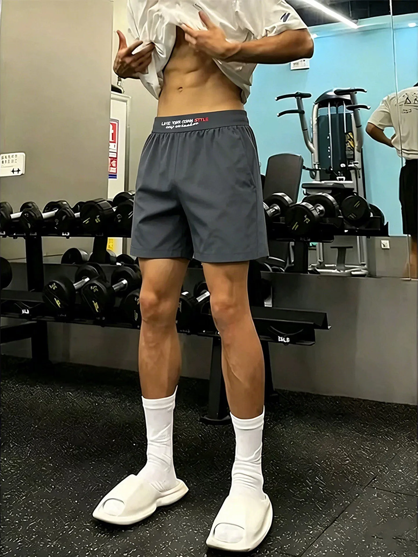 American Style Quick Dry Ice Skin Men's Short Pants Summer Fitness Training Casual Running Pants Knee High Split Waist Elastic