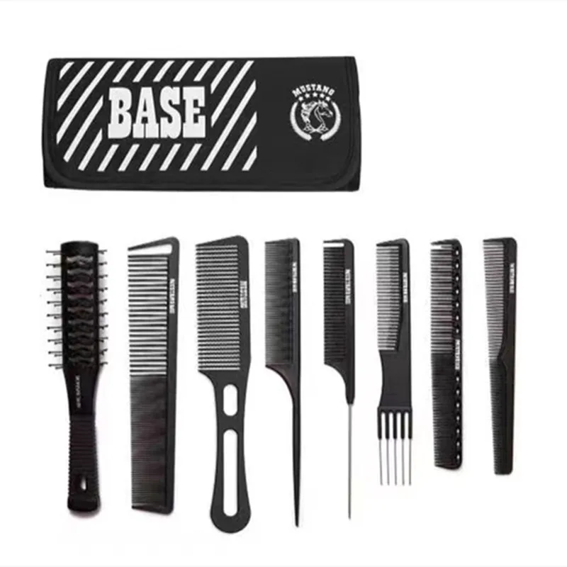 8pcs/lot Black Makeup Comb Set Styling Hairdressing Comb In 8 Designs Barber Training Tail Comb Salon Studio HairCut Comb