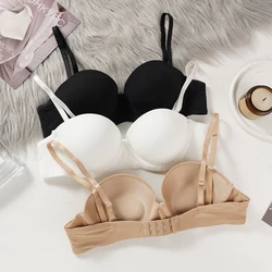 Bralette sem costura para mulheres, roupa interior suave e confortável, sutiã invisível, sem fio, lingerie sexy simples, sutiã push-up, 1/2 xícara