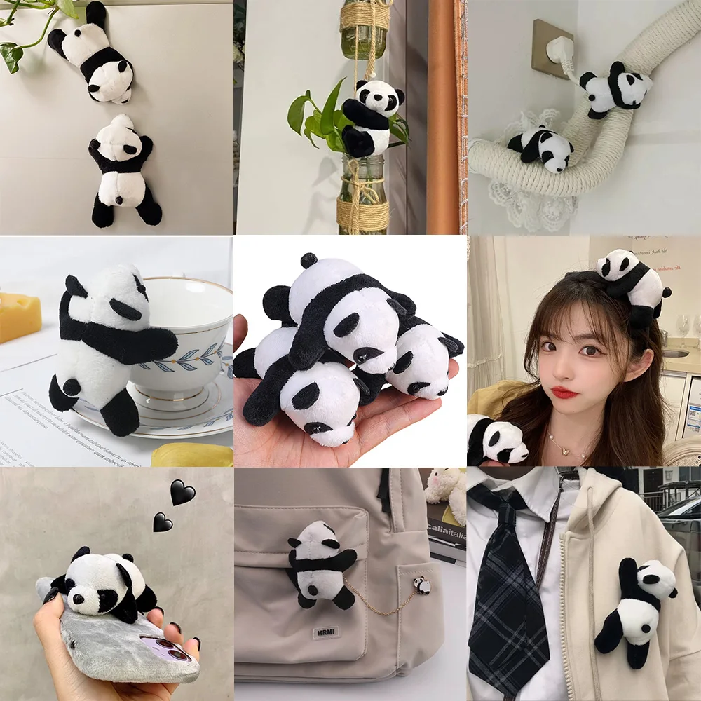 Kawaii Little Panda Doll Brooch Cartoon Plush Pins Creative Resting Panda Home Ornament Bag Clothing DIY Decor Toys Accessories