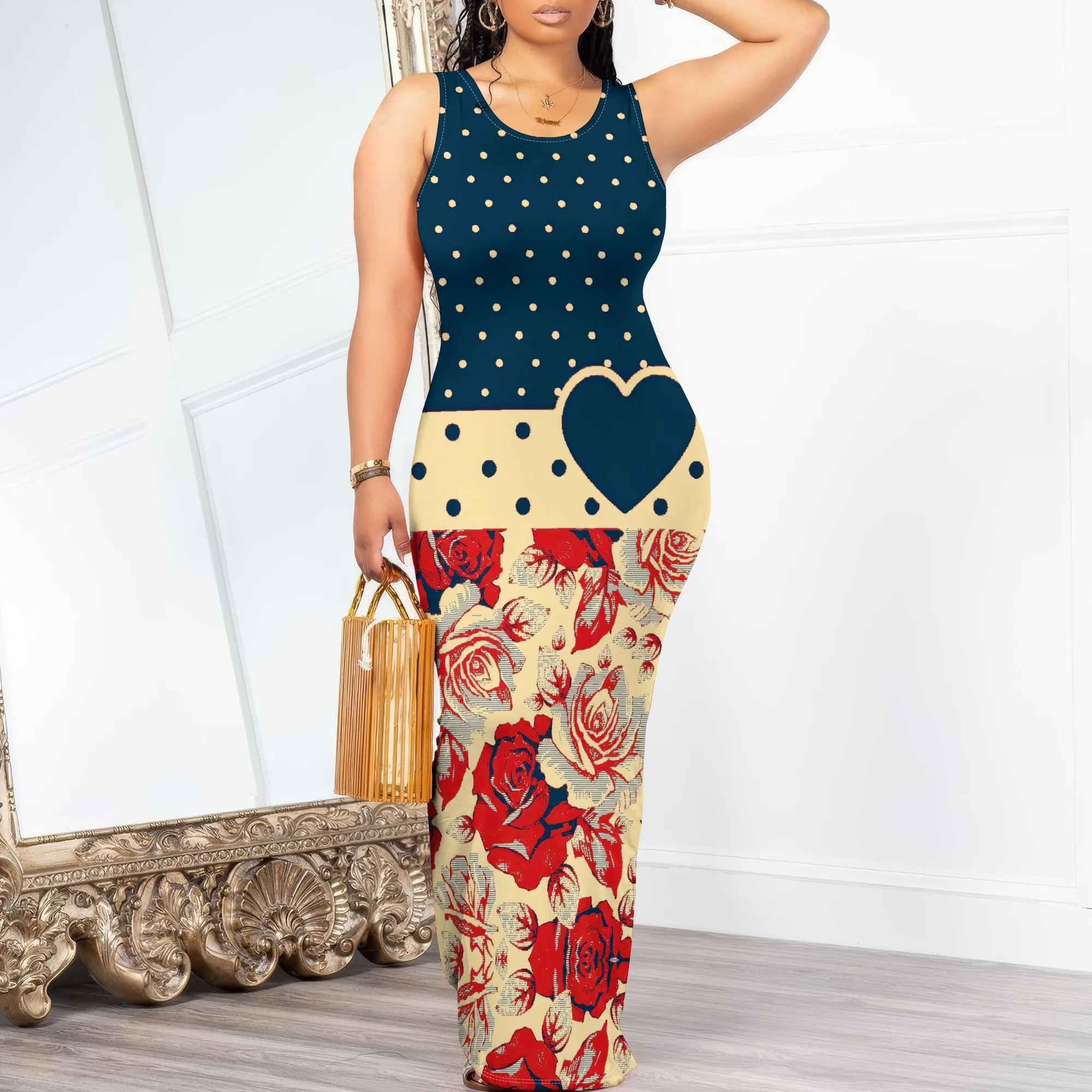 

Women's Black Polka Dot Maxi Dress Polyester Night Out Chic