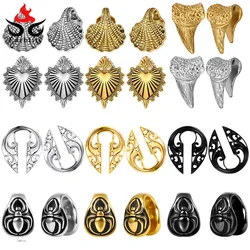 Earblity 2PCS 316 Stainless Steel Heart Spider Ear Weights Ear Hangers Ear Plugs Stretcher Piercing Women Men Body Jewelry